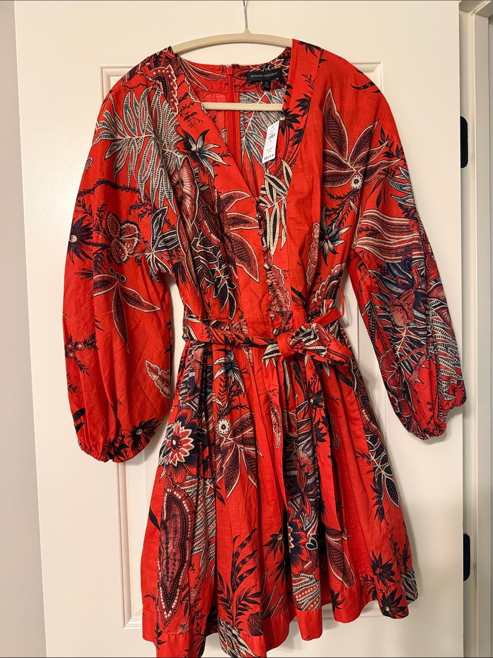 Banana Republic Red Floral Tie-Waist Mini Dress